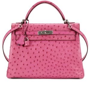 Authentic HERMES rare ostrich pink Kelly 32 Retourne